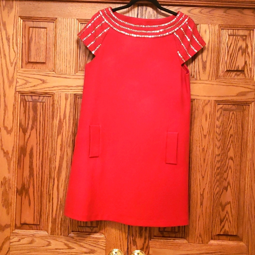Tracy Porter Orangy-Red Embellished Dress